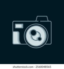 Line Photo camera icon isolated on black background. Foto camera icon. Flat filled outline style with shadow. Vector