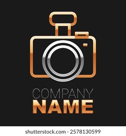 Line Photo camera icon isolated on black background. Foto camera. Digital photography. Colorful outline concept. Vector