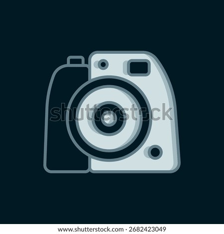 Line Photo camera icon isolated on black background. Foto camera. Digital photography. Flat filled outline style with shadow. Vector