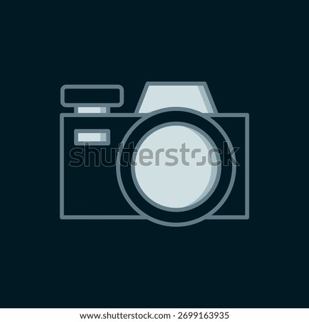 Line Photo camera icon isolated on black background. Foto camera icon. Flat filled outline style with shadow. Vector