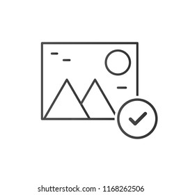 line photo Icon with checkmark, vector illustration isolated on white background