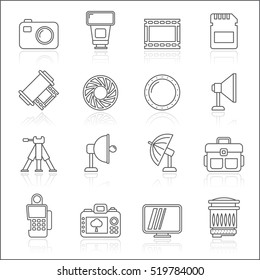 Line photography equipment icons - vector icon set