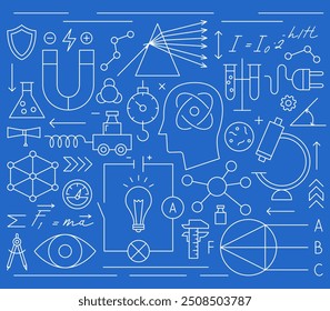 Line Physics Science Concept. Vector Illustration of Education Outline Background. Linear Laboratory Subject Sign. Mechanics and Optics.
