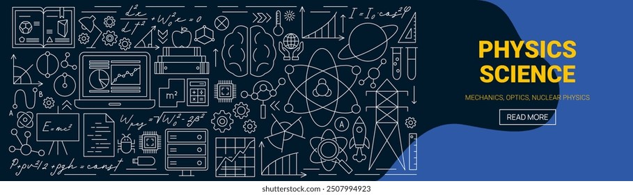 Anuncio de Web de Ciencia de Física de Línea. Ilustración vectorial del concepto de esquema de Educación. Signo de sujeto de laboratorio lineal.