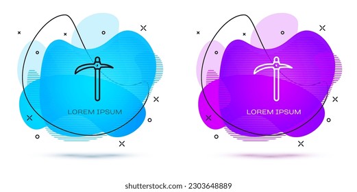 Line Pickaxe icon isolated on white background. Abstract banner with liquid shapes. Vector