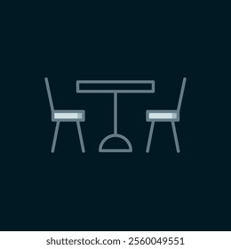 Line Picnic table with chairs on either side of the table icon isolated on black background. Flat filled outline style with shadow. Vector