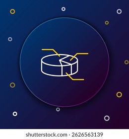 Ícone infográfico do gráfico de Pizza de Linha isolado no plano de fundo azul. Sinal do gráfico de diagrama. Conceito de contorno colorido. Vetor
