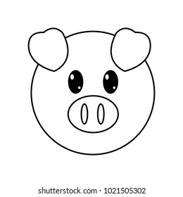 line pig head cute animal character
