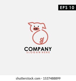 Line Of Pig Logo Design. Line Of Pig Logo Template. Modern Design. Flat Logo. Vector Illustration