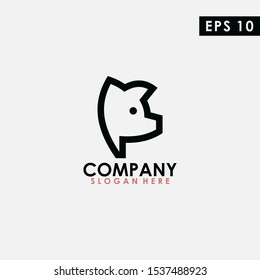 Line Of Pig Logo Design. Line Of Pig Logo Template. Modern Design. Flat Logo. Vector Illustration