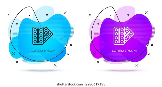 Line Pills in blister pack icon isolated on white background. Medical drug package for tablet, vitamin, antibiotic, aspirin. Abstract banner with liquid shapes. Vector
