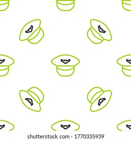 Line Pilot hat icon isolated seamless pattern on white background.  Vector Illustration