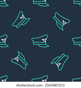 Line Pilot hat icon isolated seamless pattern on black background.  Vector