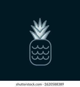 Line Pineapple tropical fruit icon isolated on black background. Flat filled outline style with shadow. Vector
