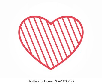 line pink heart with diagonal stripes. love, romantic and valentines design element. isolated vector image