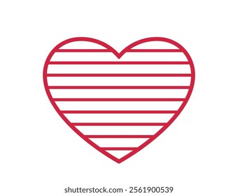 line pink heart with horizontal stripes. love, romantic and valentines design element. isolated vector image