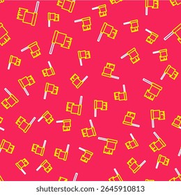Line Pirate flag icon isolated seamless pattern on red background.  Vector