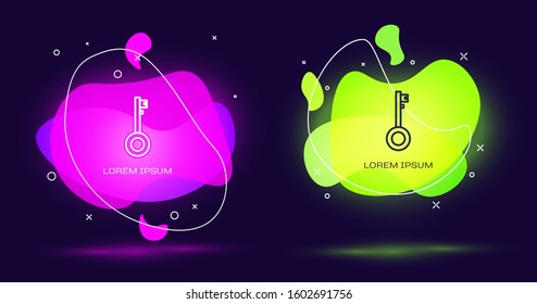 Line Pirate key icon isolated on black background. Abstract banner with liquid shapes. Vector Illustration