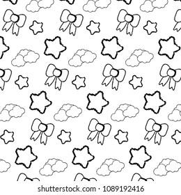 line pixel clouds with star and ribbon bow background