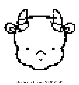 line pixel cute dragon head with horns