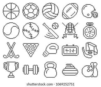 Line pixel icons set: Sport