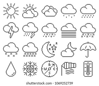 Line pixel icons set: Weather