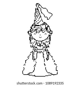 line pixel princess with elegant hat and gown