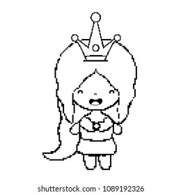 line pixel woman with crown and long hairstyle