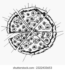 line pizza handrawn doodle illustration