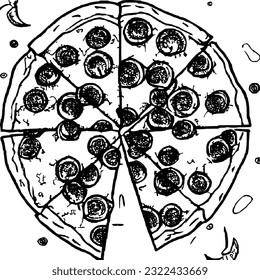 line pizza handrawn doodle illustration