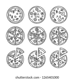 Line pizza icons set isolated on white background, vector illustration