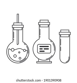 Line plain medical pharmacology icon set lab glass retort. Professional equipment symbol. Science, pharmacy, medic, chemistry background emblem element. Vector laboratory medical outline illustration.