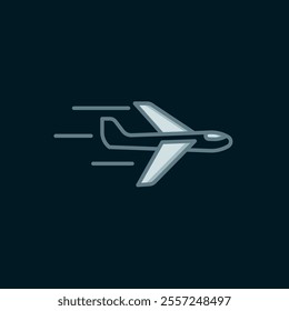 Line Plane icon isolated on black background. Flying airplane icon. Airliner sign. Flat filled outline style with shadow. Vector