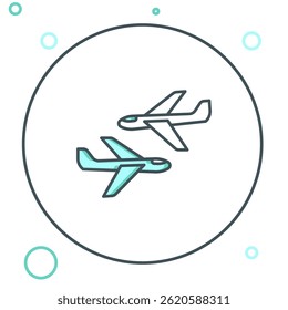 Line Plane icon isolated on white background. Flying airplane icon. Airliner sign. Colorful outline concept. Vector