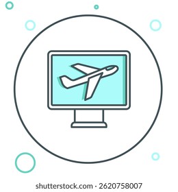 Line Plane icon isolated on white background. Flying airplane icon. Airliner sign. Colorful outline concept. Vector