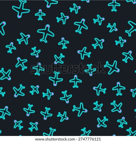 Line Plane icon isolated seamless pattern on black background. Flying airplane icon. Airliner sign.  Vector Illustration