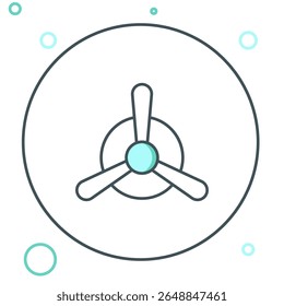 Ícone de hélice Plano de Linha isolado no plano de fundo branco. Hélice de avião antigo. Conceito de contorno colorido. Vetor