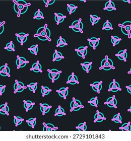 Line Plane propeller icon isolated seamless pattern on black background. Vintage aircraft propeller.  Vector Illustration