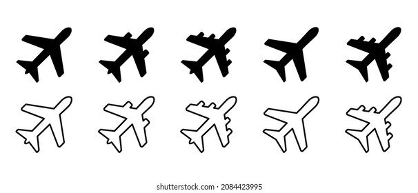 Line plane simple vector icons set. Aircraft symbol