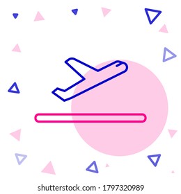Line Plane takeoff icon isolated on white background. Airplane transport symbol. Colorful outline concept. Vector Illustration