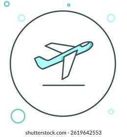 Line Plane takeoff icon isolated on white background. Airplane transport symbol. Colorful outline concept. Vector