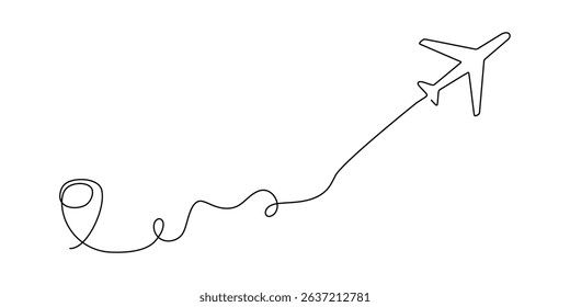 line plane travel doodle art continuous illustration icon outline one vector. trip line plane flight sketch air airplane fly world background airport path single aircraft drawn business road linear
