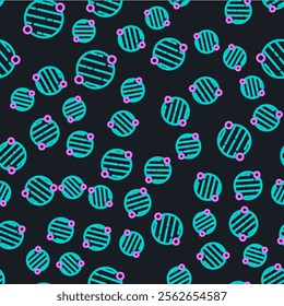 Line Planet icon isolated seamless pattern on black background.  Vector
