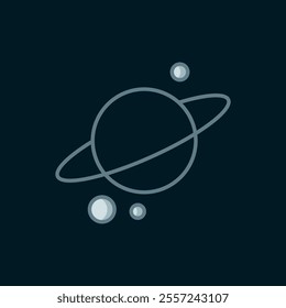 Line Planet Saturn with planetary ring system icon isolated on black background. Flat filled outline style with shadow. Vector