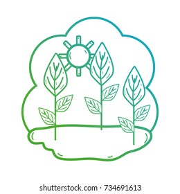line plant with leaves and sun weather