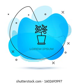 Line Plant in pot icon isolated on white background. Plant growing in a pot. Potted plant sign. Abstract banner with liquid shapes. Vector Illustration