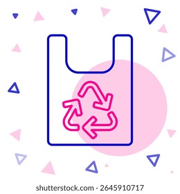 Line Plastic bag with recycle icon isolated on white background. Bag with recycling symbol. Colorful outline concept. Vector Illustration