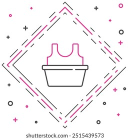 Line Plastic basin with shirt icon isolated on white background. Bowl with water. Washing clothes, cleaning equipment. Colorful outline concept. Vector