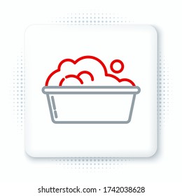 Line Plastic basin with soap suds icon isolated on white background. Bowl with water. Washing clothes, cleaning equipment. Colorful outline concept. Vector