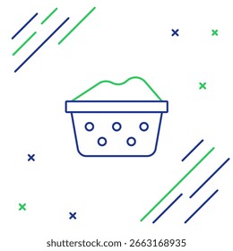 Línea de lavabo de plástico con icono de espuma de jabón aislado sobre fondo blanco. Cuenco con agua. Lavar ropa, equipo de limpieza. Concepto de contorno colorido. Vector